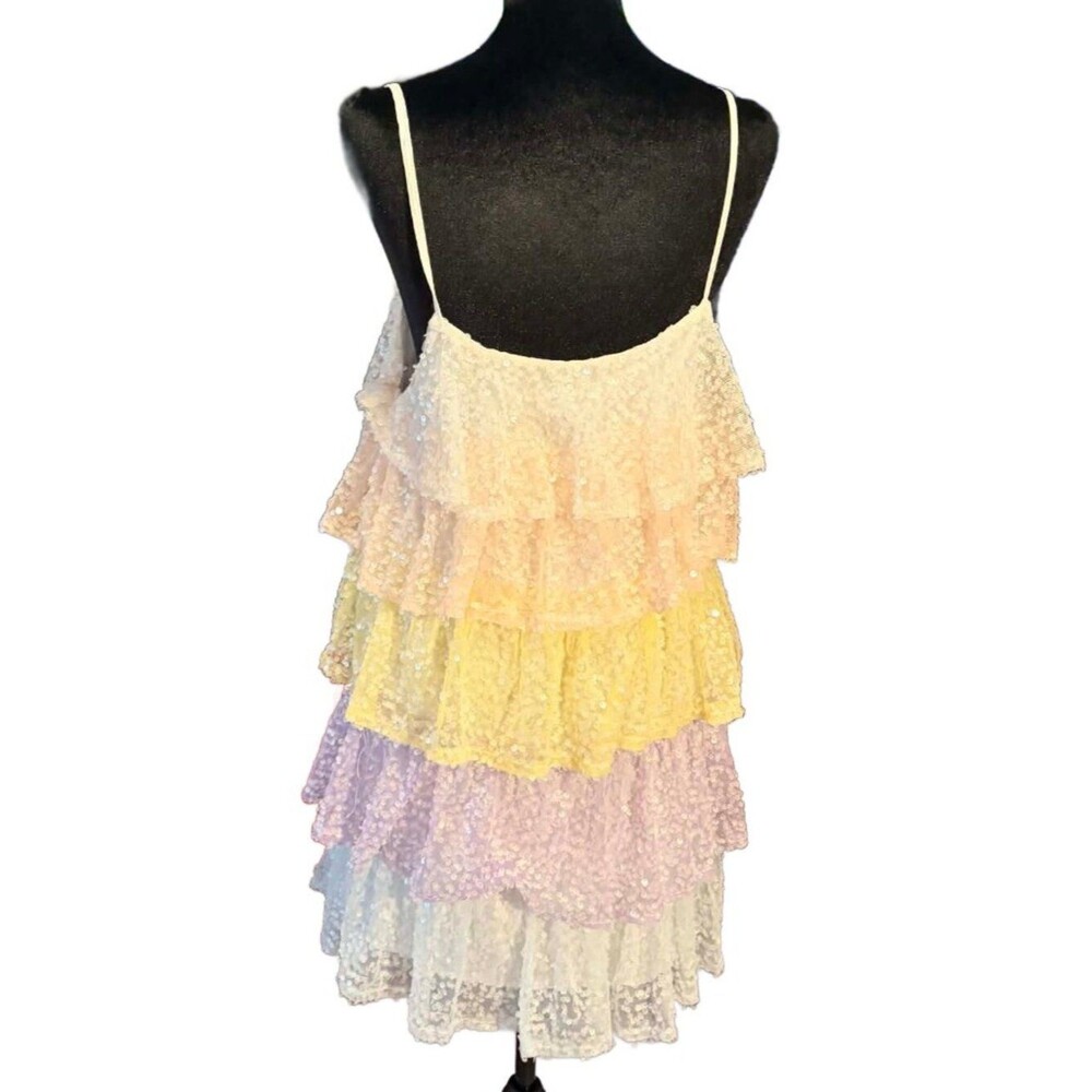 Tiered Pastel Sequin Mini Dress - Multi